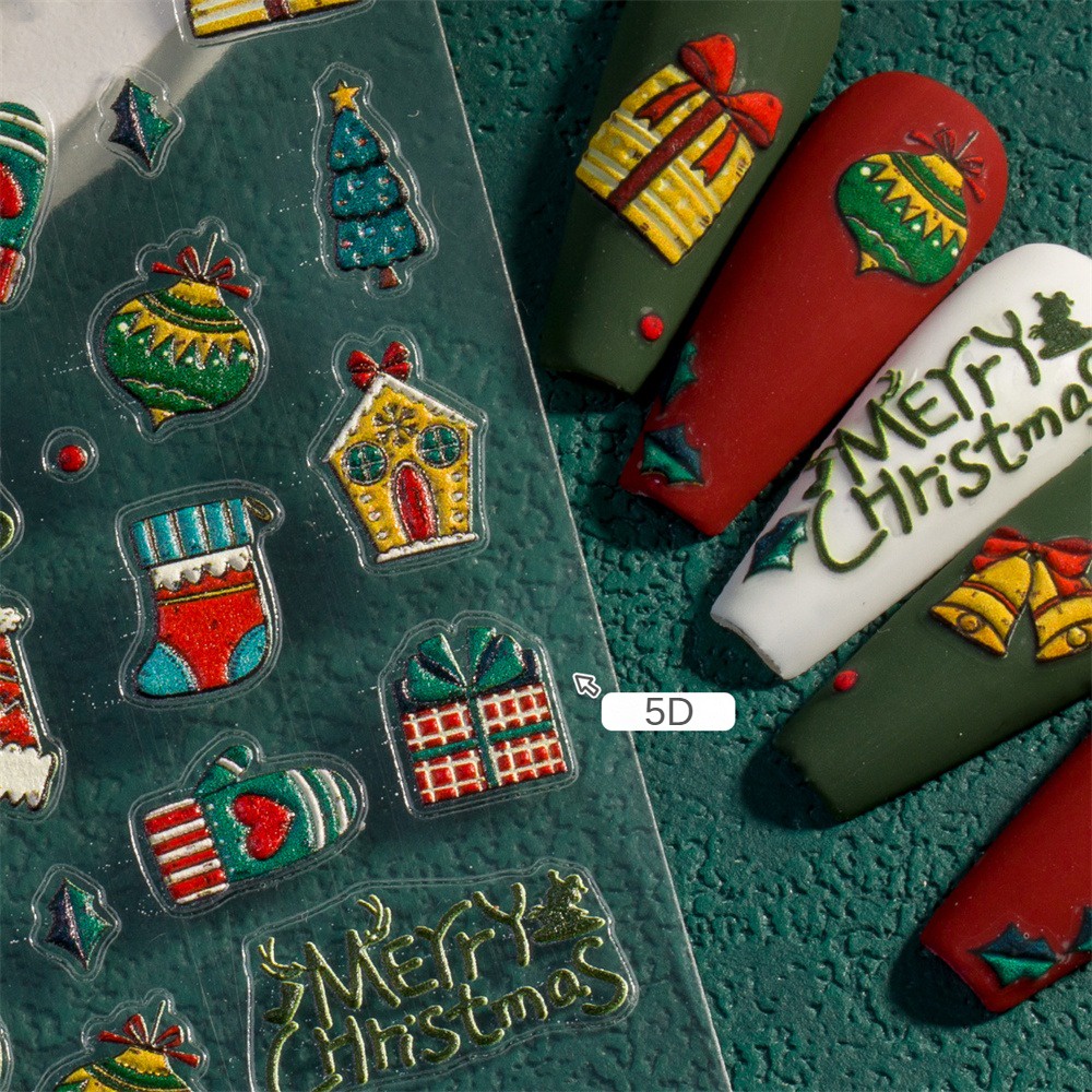 ♕ Nail Art Giáng sinh 5d Relief Nail Sticker Gingerbread Man Nai sừng tấm Nơ Thỏ Dán Tiệc Lễ hội Trang trí móng tay Công cụ làm móng tay cho tiệm nail NỘI THẤT