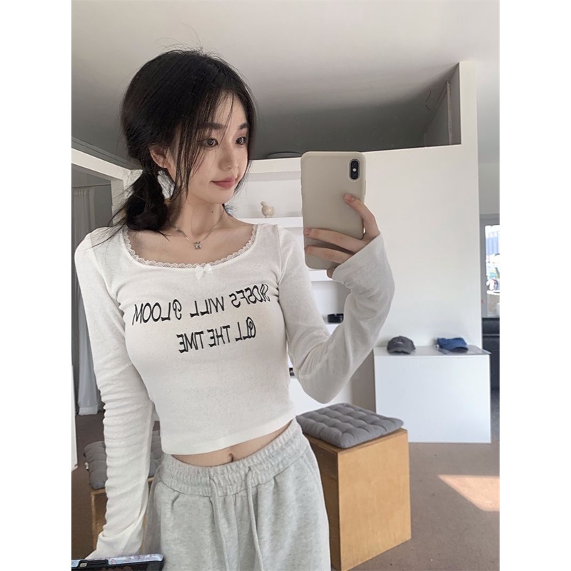 Áo Thun Dài Tay In Chữ Thiết Kế Thoải Mái Cho Nữ
