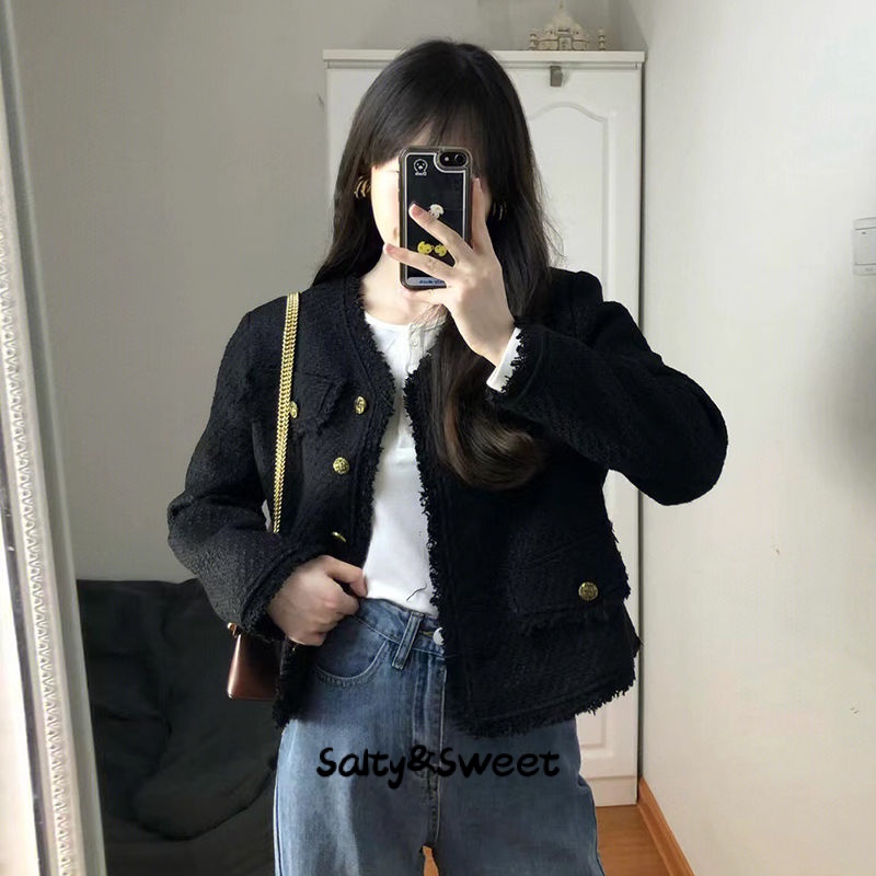 Salty&Sweet store áo dạ tweed Áo Dạ áo khoác dù áo khoác bomber cozy Popular Fashion New Style WJK23A0UZJ 43Z231026