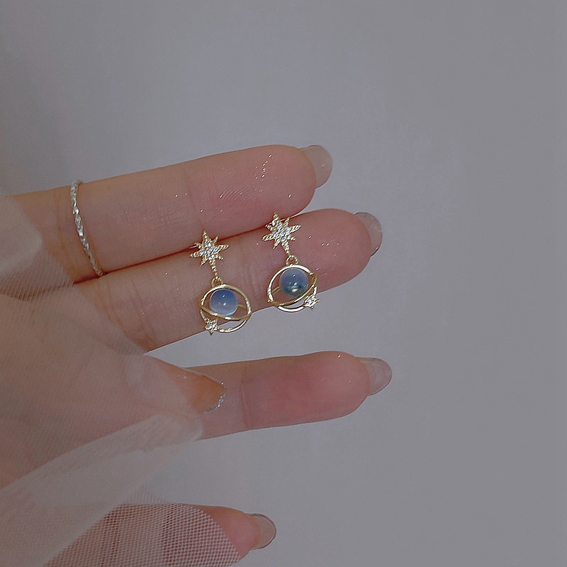 1 Đôi Bông Tai Bằng Thép Titan Đính Đá sapphire Thời Trang Dành Cho Nữ