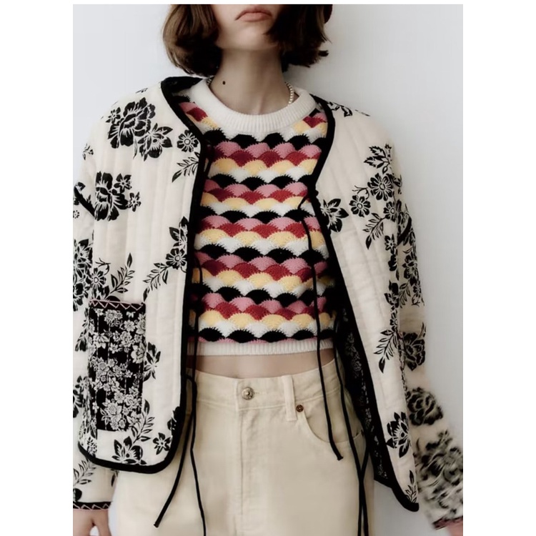 Zara Áo Khoác Đệm cotton Hai Mặt In Họa Tiết Phong Cách retro Thời Trang Thu Đông 237521770
