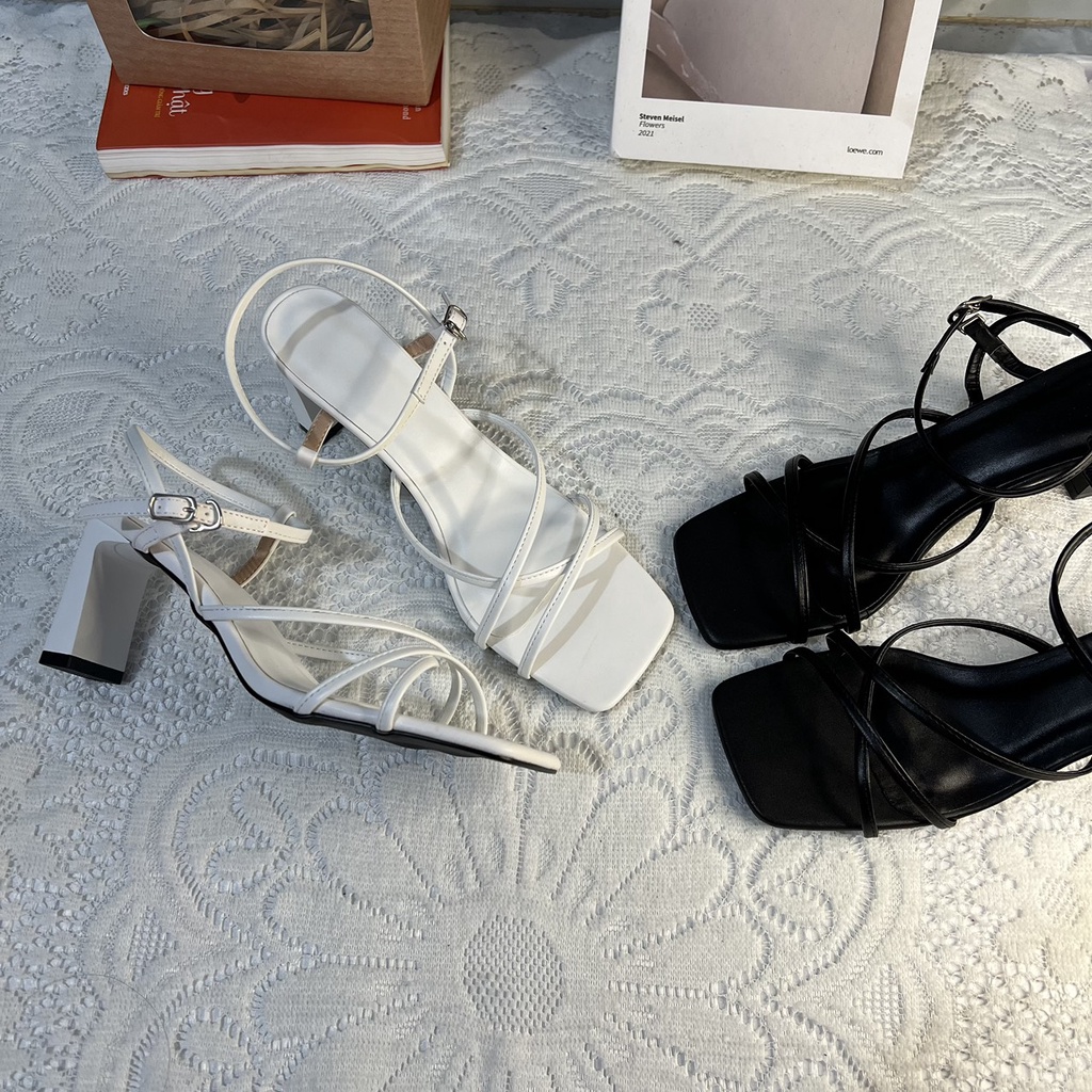 Giày cao gót bigsize quai mảnh dây chéo gót dẹp cao 7 cm size 40-44