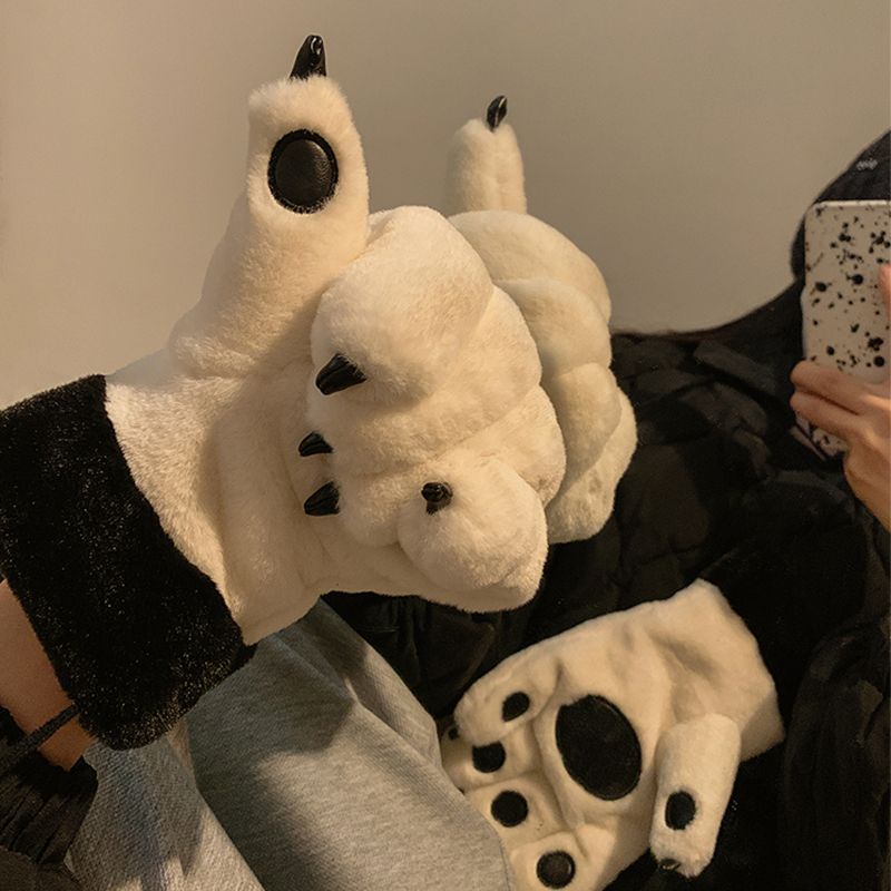 Găng Tay Lông Cừu Dày Giữ Ấm Mùa Đông Hình Chân Gấu Nhỏ Cho Cặp Đôi Đi Xe Đạp