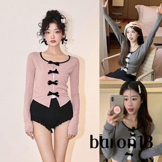 Áo Thun Tay Dài Cổ Chữ v Thắt Nơ Xinh Xắn Hợp Thời Trang Cho Nữ-xo8k