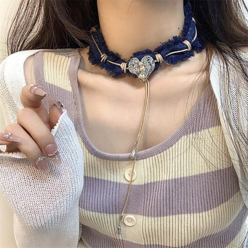 Btf Vòng Cổ choker Denim Thắt Nút Hình Ngôi Sao Trái Tim Ngôi Sao Thanh Lịch Có Thể Điều Chỉnh Trang Sức Cho Nữ