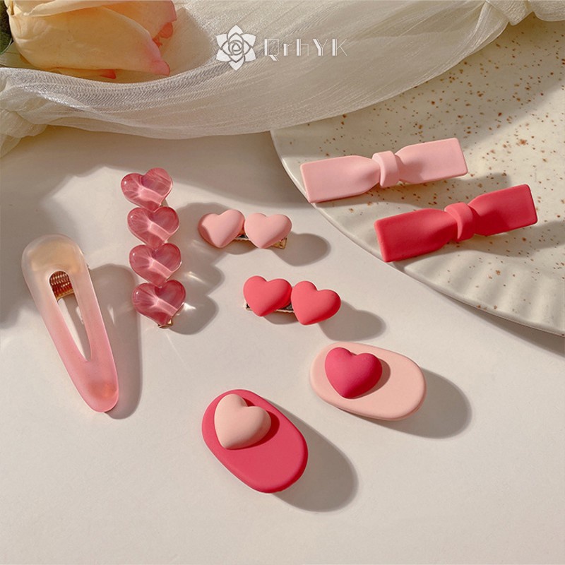 Set 2 kẹp tóc QrhYK màu hồng ngọt ngào cho nữ mới