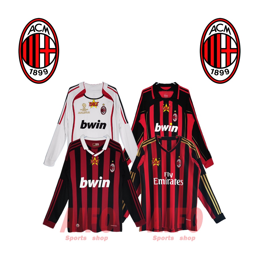 Áo Thun Bóng Đá Dài Tay Phong Cách retro Cho Nam 2006 / 2007 2009 / 2010 2013 / 2014 ac milan