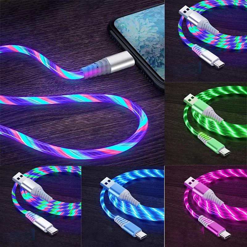 Dây Cáp Sạc Nhanh micro usb type c 3a Có Đèn led Phát Sáng Cho iphone samsung xiaomi oppo huawei