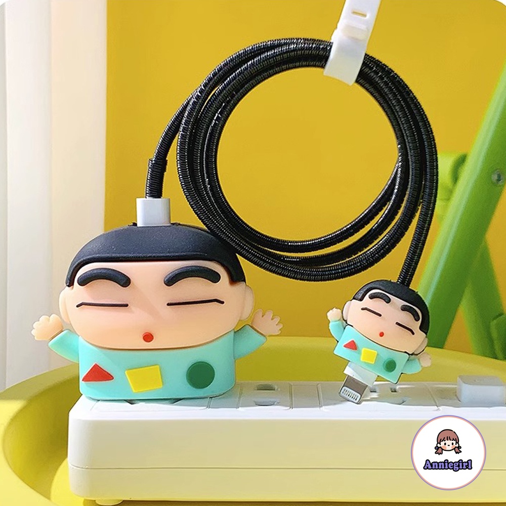 Hoạt Hình Vỏ Bọc Bảo Vệ Hộp Sạc Tai Nghe apple iphone 18 / 20w Bằng Silicon Hình Cậu Bé Bút Chì shin-chan Dễ Thương Ốp