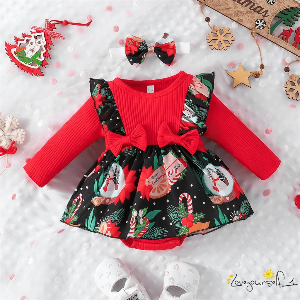 Set Đồ Giáng Sinh 2 Món Gồm Áo Tay Dài Và Băng Cài Đầu In Họa Tiết Hoạt Hình Cho Bé Gái Sơ Sinh b930g