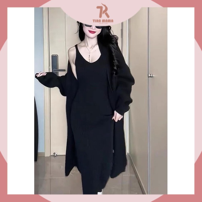 Sét váy bầu SVL665 Sét váy body +áo khoác cadigan dáng daì Tira Mama