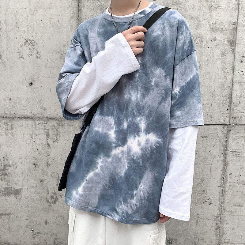 Áo Thun Cổ Tròn Nhuộm Màu Phong Cách hip hop Hàn Quốc Cá Tính Cho Nam