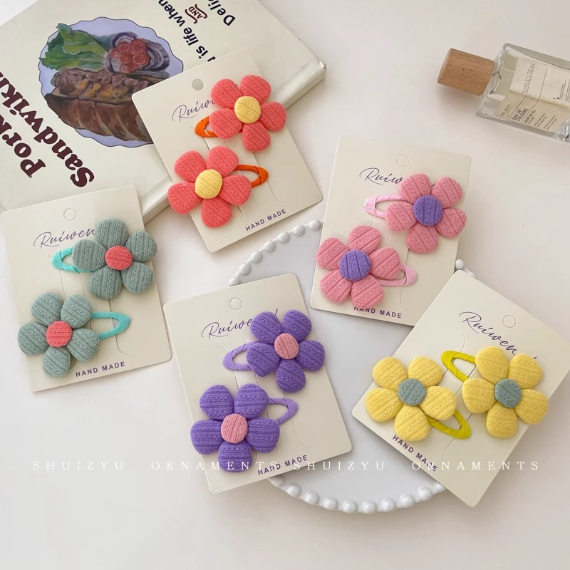 Set 2 Kẹp Tóc Hình Bông Hoa Màu Sắc Ngọt Ngào Phong Cách Hàn Quốc Cho Bé Gái