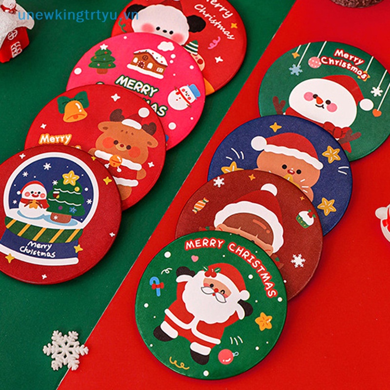 Unewtyu Gương Trang Điểm mini Cầm Tay Hình Tròn Họa Tiết Hoạt Hình Phong Cách Giáng Sinh