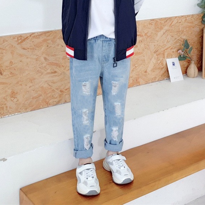 Quần Jean Dài Dáng Rộng 90-140cm Phong Cách Hàn Quốc Thời Trang Xuân Thu Cho Bé Trai