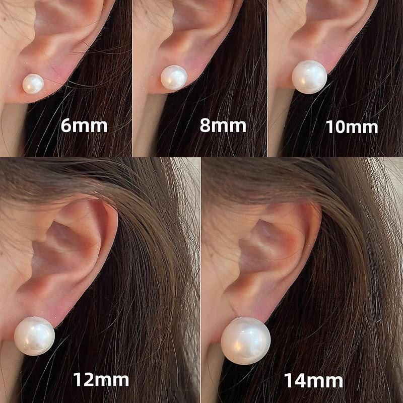 Bông tai ngọc trai Stud tích cực tròn 12mm ngọc trai Earrings 925 bạc kim ins bông tai stud ngọc trai lớn