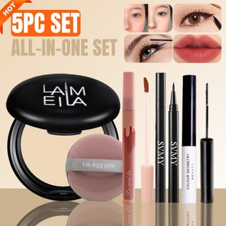 Set 5 mỹ phẩm gồm phấn phủ + son bóng + mascara + bút kẻ mắt lameila trang điểm chống nước lâu trôi 12h