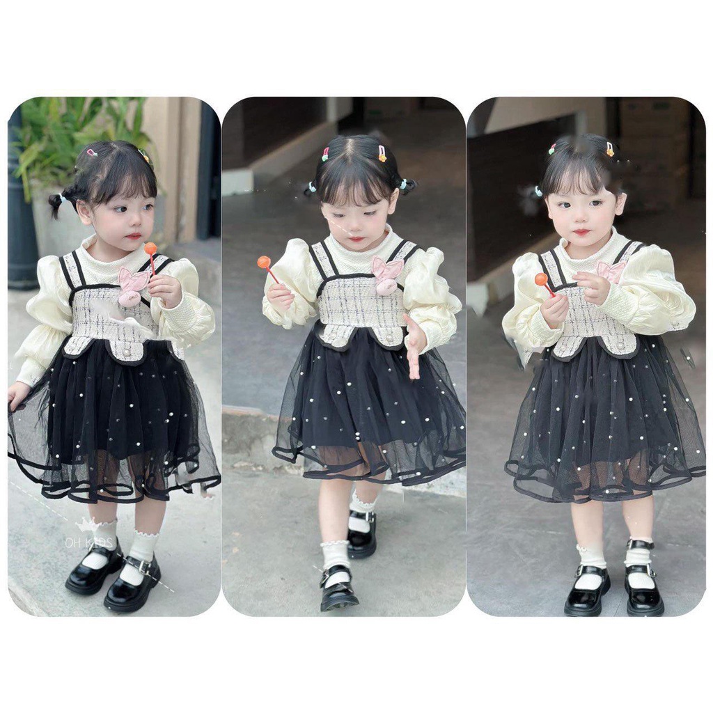 set váy đính ngọc kèm áo tay phồng cho bé