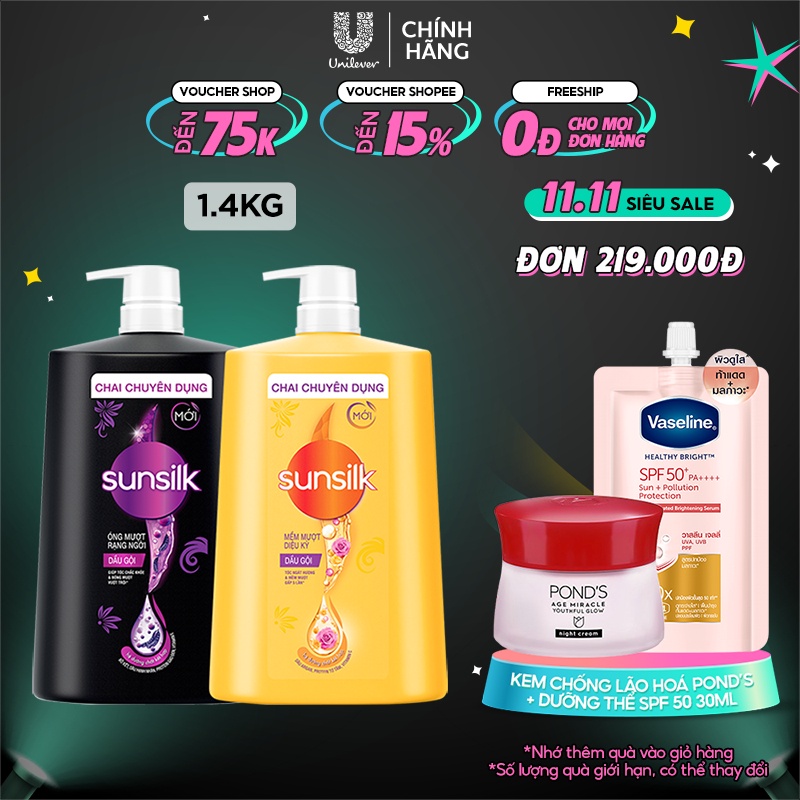 Dầu gội Sunsilk 1.4kg làm sạch và mềm mượt tóc gấp 5 lần, cho mái tóc ngát hương suốt 48h