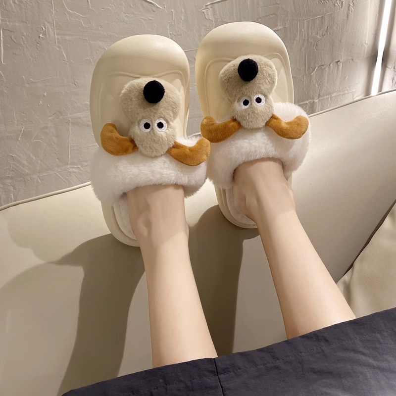 😻Dép Bông cotton Đi Trong Nhà Chống Trượt Hình Chú Chó Hoạt Hình Dễ Thương Thời Trang Thu Đông