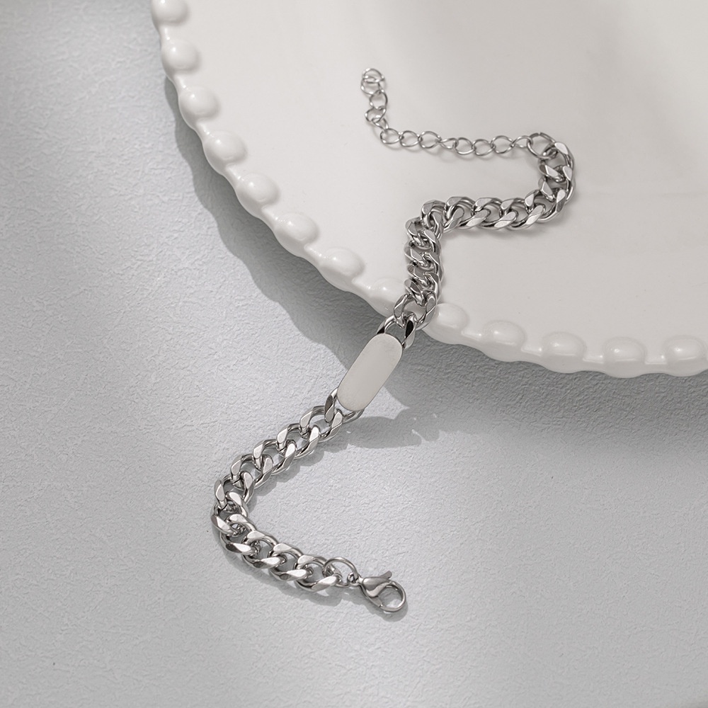 Vòng Tay Thép Titan Màu Bạc Đơn Giản Thời Trang Hàn Quốc Phong Cách hip hop punk unisex