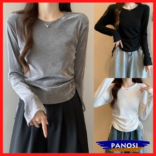 Áo thun nữ dài tay áo phông nữ kiểu vạt bầu cổ tròn rút dây 2 bên sang chảnh Panosi - Mã A292
