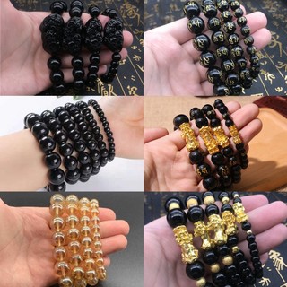 Thời Trang Vòng Tay Chuỗi Hạt Đá obsidian Vàng May Mắn