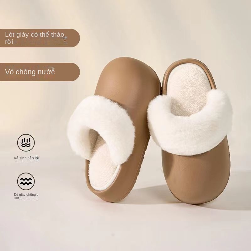 😍Dép Bông Cotton Đi Trong Nhà Đế Dày Giữ Ấm Mùa Thu Đông Có Thể Tháo Rời Cho Cặp Đôi