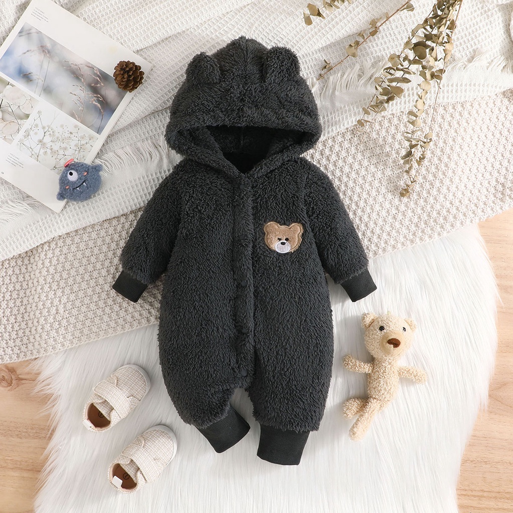 Body bé gái bé trai đồ sơ sinh từ 1 đến 18 tháng Áo Hoodie bodysuit liền thân In Họa Tiết đôi tai Gấu Hoạt Hình Giữ Ấm Mùa Đông Dễ Thương Dành dài tay quần áo cho bé trẻ em