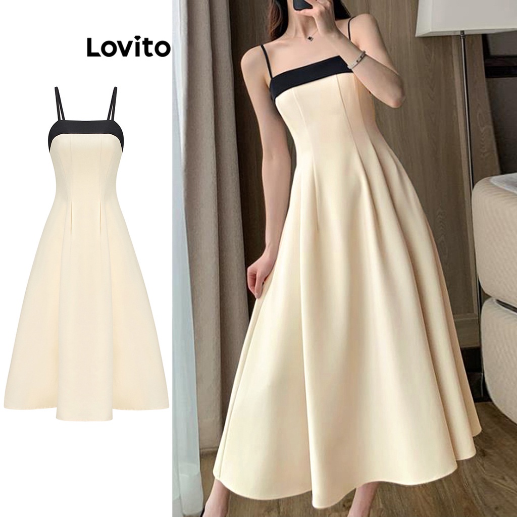 Đầm Lovito vải khâu ghép nối màu sắc màu trơn thanh lịch cho nữ L65ED171