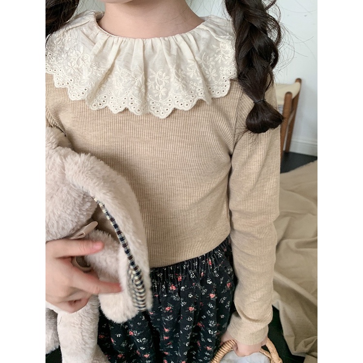 Áo len gân cổ bèo cho bé AG819 sz 90-150 màu trơn, thời trang trẻ em mùa đông 2023