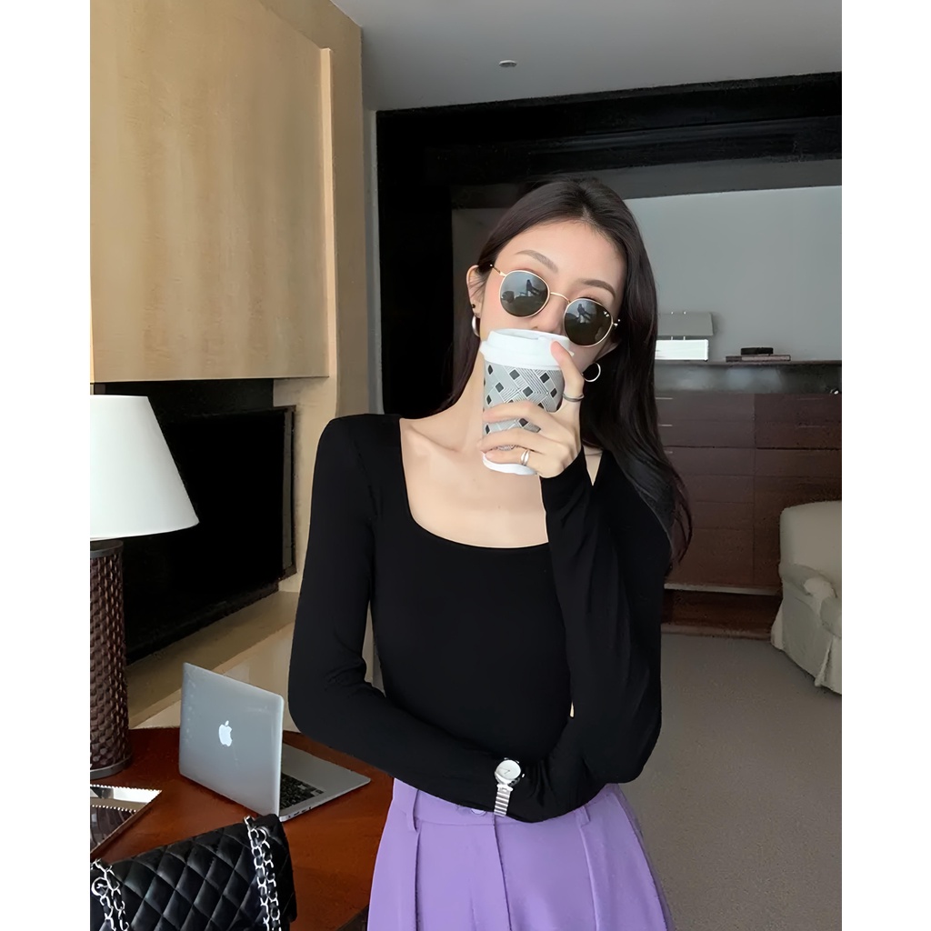 BASANA áo thun dài tay basic ôm body chất liệu co giãn A2210TCVDT