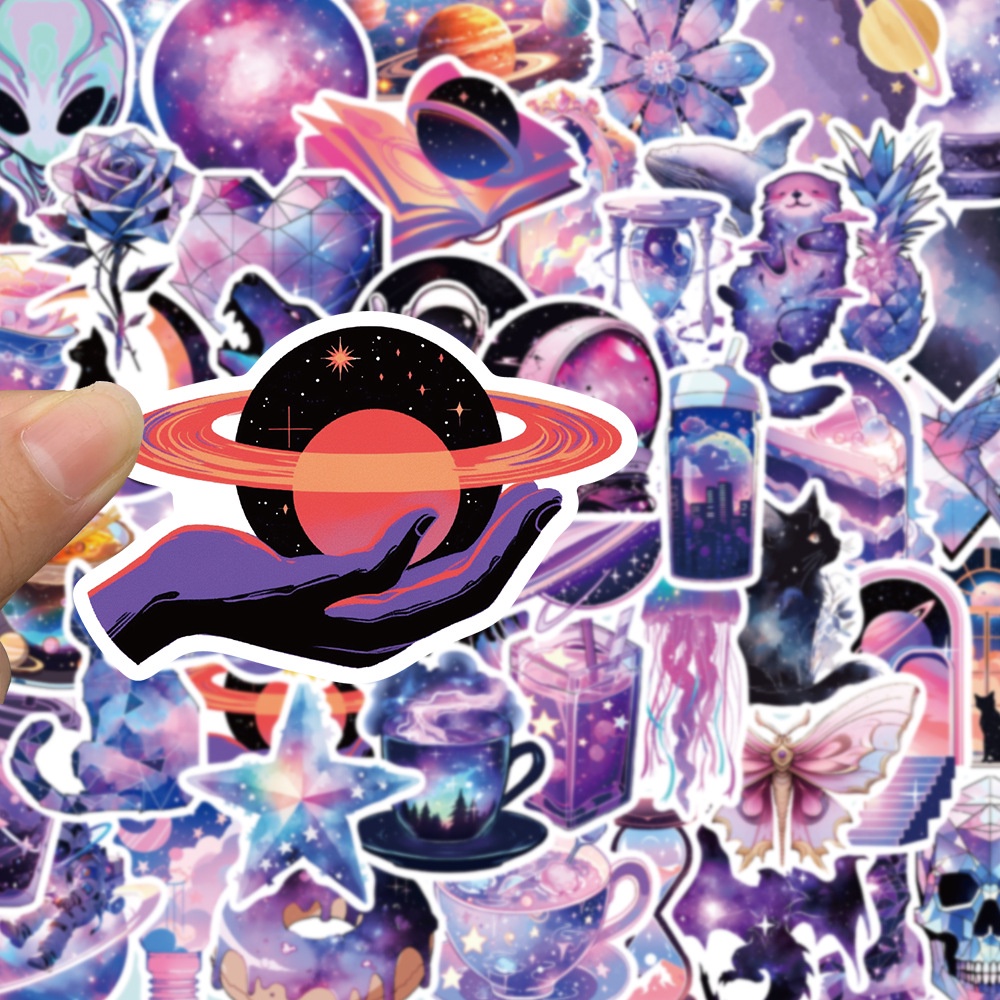 Bộ 50 Miếng Dán Hoạt Hình Màu Tím Trang Trí Mũ Bảo Hiểm / Bút Chì Chống Thấm Nước