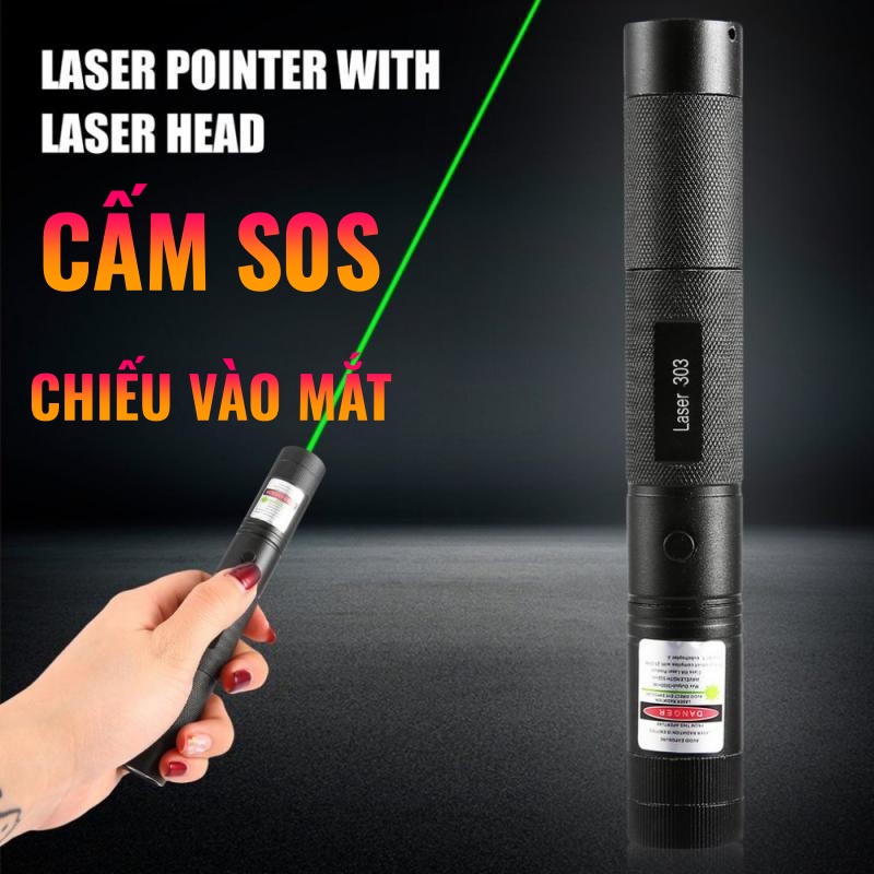 Đèn pin mini laser 303 tia sáng xanh siêu sáng, đèn laser siêu mạnh cao cấp gồm pin, sạc và khóa bút trình chiếu lazer