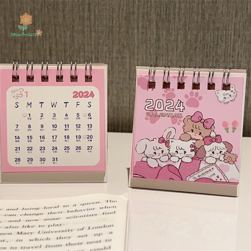 Lily Lịch Để Bàn mini Năm 2024 Dạng Lật Hình Mèo Màu Hồng Dễ Thương Dùng Trang Trí Nhà Cửa uuu