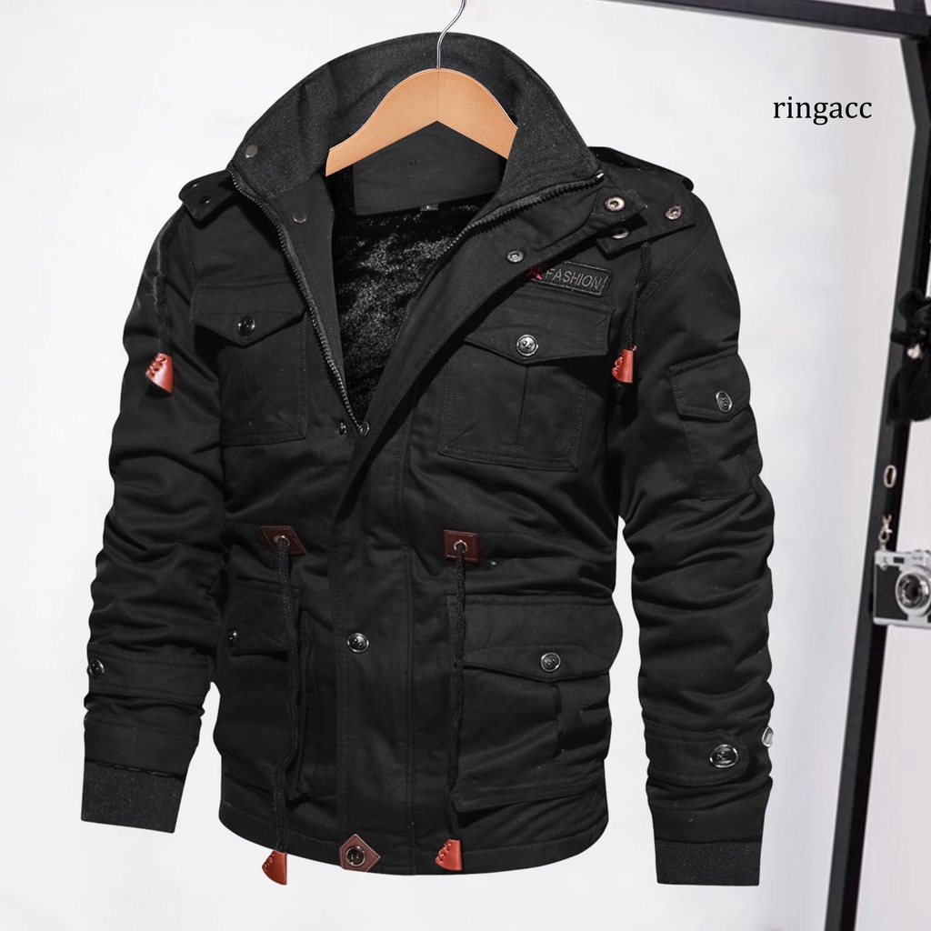 Áo Khoác cotton Dày oversize Chống Gió Giữ Ấm Mùa Đông Có Nhiều Túi Và Nút Đóng Bên Trong Cho Nam