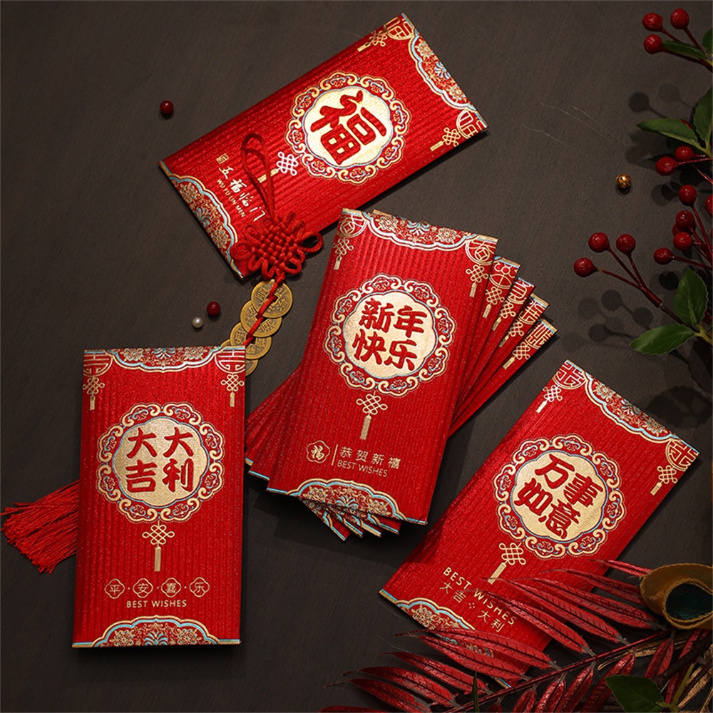 ☛ 6 chiếc Phong Bì Đỏ Năm Mới Biểu Tượng Rồng Năm Mới Lễ Hội Mùa Xuân Phong Bì Đỏ Tiền May Mắn Hongbao Túi Tiền Phước Lành Quà Tặng srlive