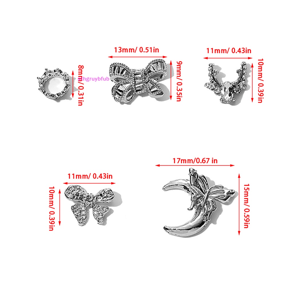 Sthb Set 5 Phụ Kiện Trang Trí Móng Tay Nghệ Thuật Bằng Hợp Kim Hình Nơ Đính Đá 3d Màu Bạc vn