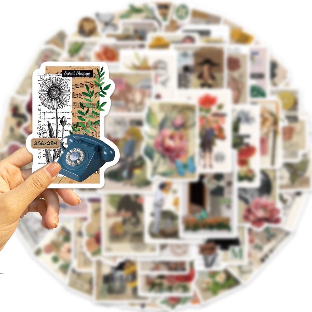 Set 53 Nhãn Dán Trang Trí Mũ Bảo Hiểm / Bút Chì Họa Tiết graffiti vintage Chống Thấm Nước