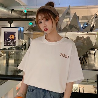 Áo thun nữ form rộng 100% cotton cổ tròn in basic