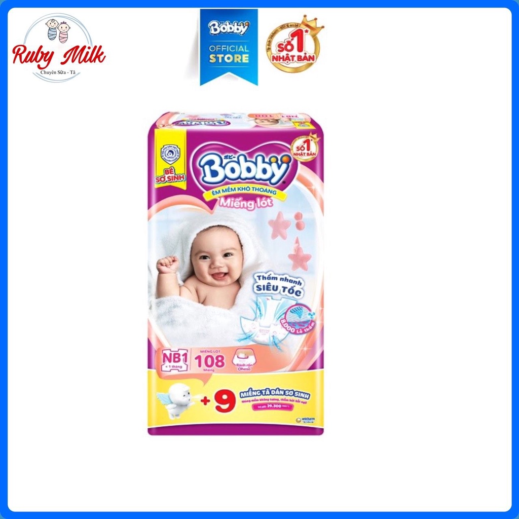 Tã Lót Bobby size Newborn 1 gói 108 miếng (Cho bé dưới 5kg)