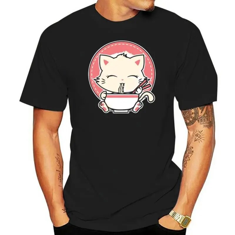 Kawaii Anime Nhật Bản Ramen Tee Đen, Áo Thun Hải Quân S-3Xl Dành Cho Thanh Niên Trung Niên Người Già