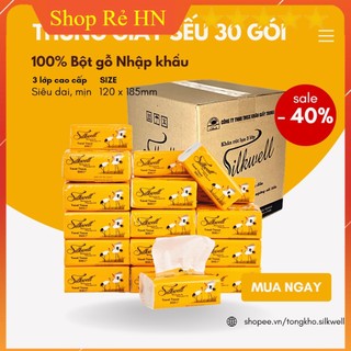 Giấy ăn gấu trúc thùng 30 gói Silkwell, giấy gấu trúc siêu dai không mủn không bụi giấy