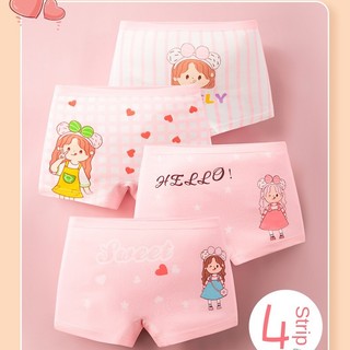 Set 4 Quần Lót Boxer Chất Liệu Cotton Nguyên Chất Thời Trang Cho Bé Gái