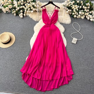  Đầm Xòe Cổ Chữ v Khoét Sâu Xếp Ly Nhẹ Nhàng Gợi Cảm Cao Cấp Phong Cách Sang Trọng Dành Cho Bạn