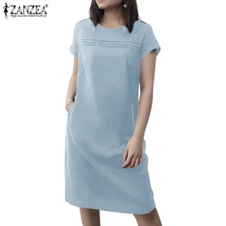 Đầm Dài Cổ Tròn Tay Ngắn Thời Trang Cho Nữ ZANZEA