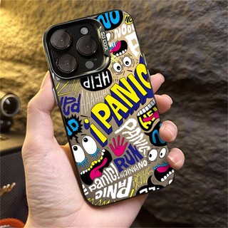 Ốp Điện Thoại Họa Tiết Graffiti Phối Nút Kim Loại Bảo Vệ Camera Cho IPhone 15 14 13 11 Pro XS Max X XR 12 Pro