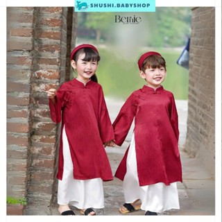 Áo dài tết đôi cho bé trai bé gái màu đỏ kèm khăn đóng có quần 8 đến 25kg mặc tết BERNIE H0924B08