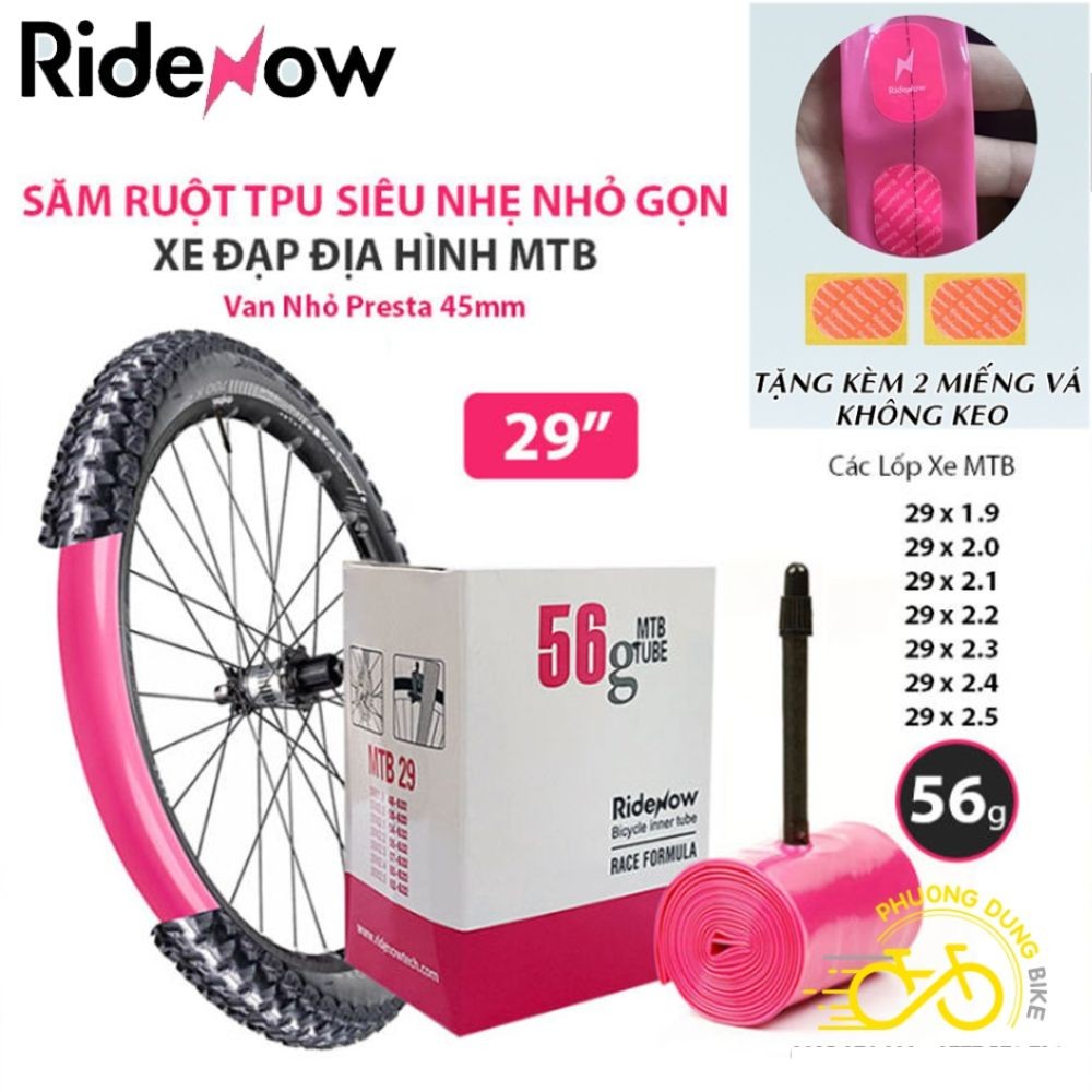 Ruột (Săm) xe đạp TPU RideNow siêu nhẹ 56G 29×1.9-2.5 (Kèm 2 miếng vá)