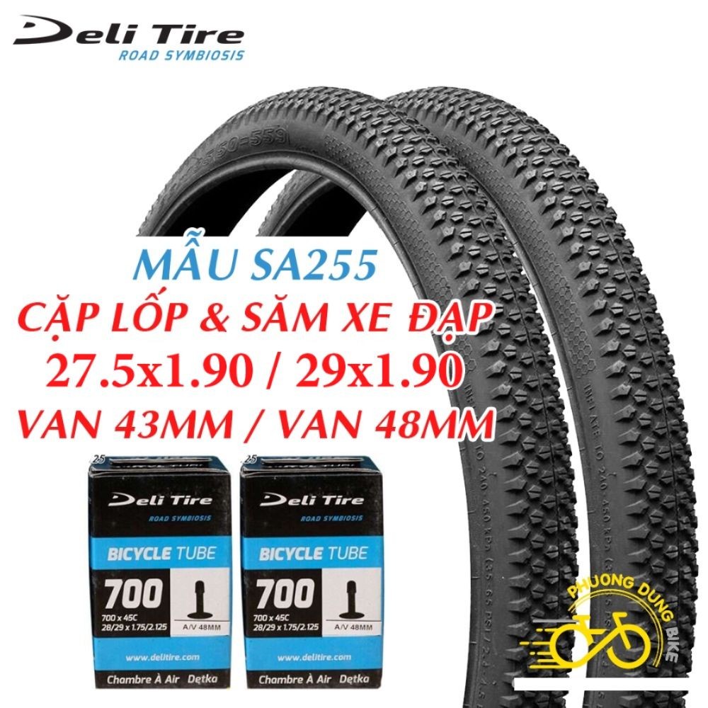 Cặp Lốp (vỏ) và Ruột (săm) xe đạp Deli Tire SA255 27.5x1.9 / 29x1.9